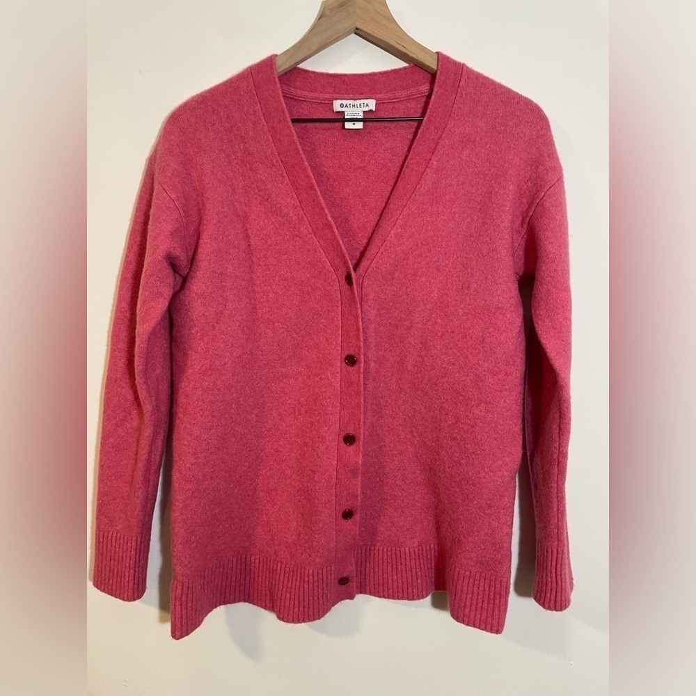 ATHLETA Westlake Cardigan Sweater Size M Women’s Pink Merino Wool Blend